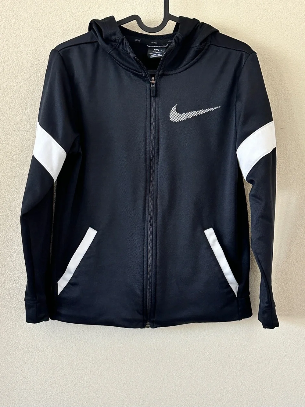 Nike Kids Black White Zip-Up Hoodie Jacket Size L